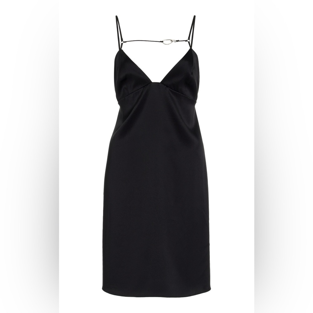 Calvin Klein x Nensi Dojaka Black Silk Slip Mini Dress size Small Metal hardware